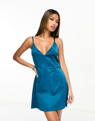 Vesper Vesper skater mini dress in teal-Green