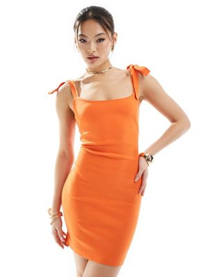 sleeveless bow strap detail mini dress in orange