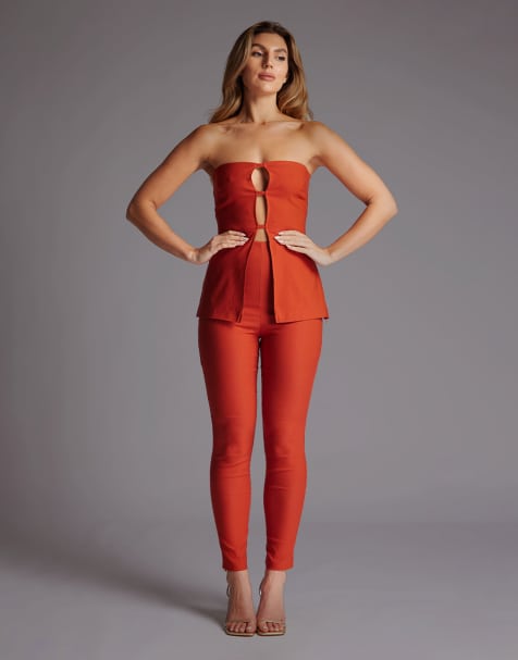 Vesper Slim leg high waisted trousers in rust
