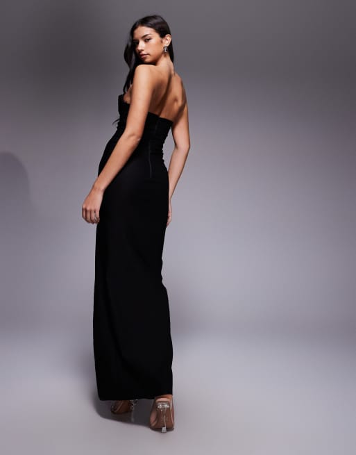 Vesper - Sort bandeau-maxikjole i bengalin med hjerteformet hals og slids foran, 4 af 4