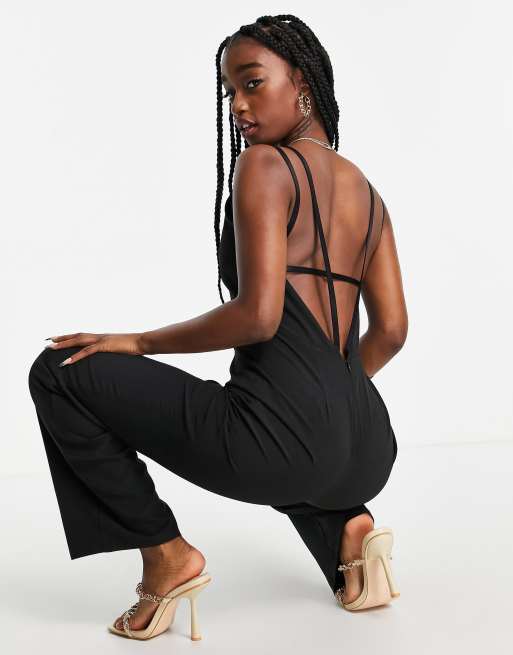 Vesper - Sort jumpsuit med brede ben og lav ryg