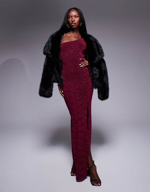 Vesper sparkle asymmetric maxi dress in fuchsia