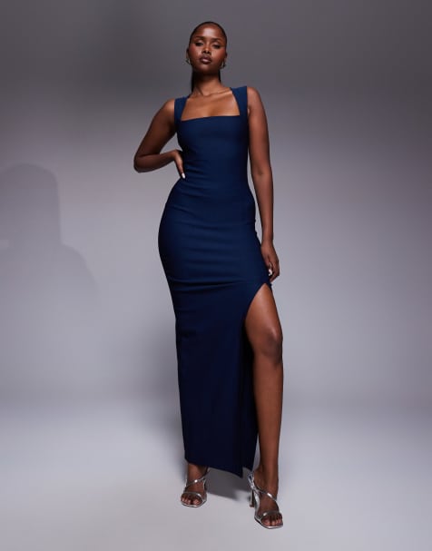 Vesper Square neck bodycon maxi dress in navy - view 1