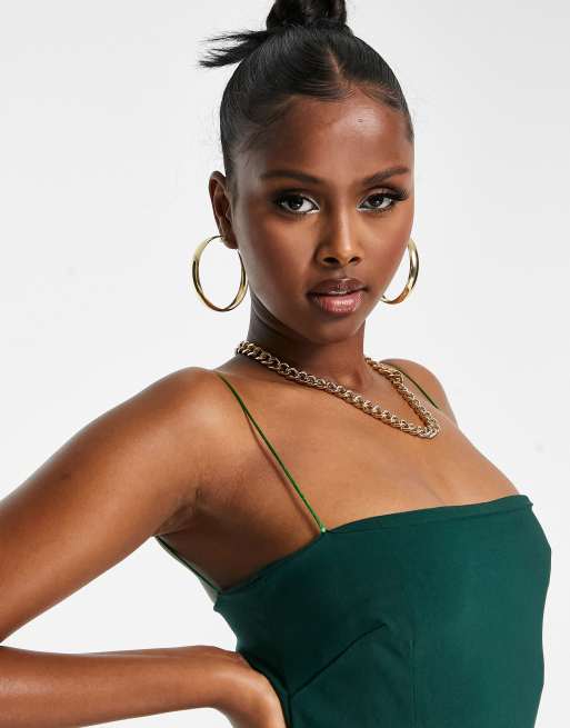 Vesper square neck cami dress in green, 3 of 4