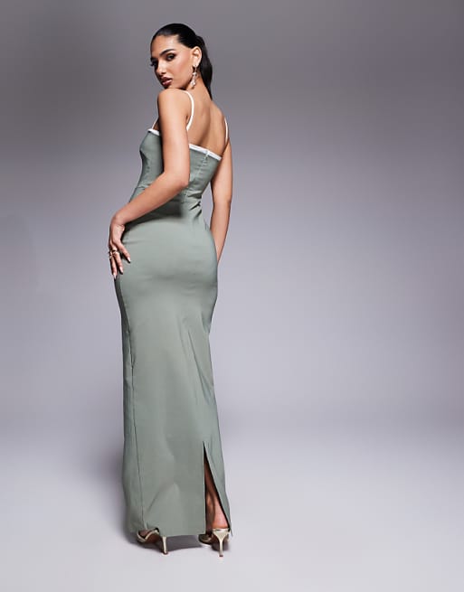 Vesper square neck contrast piping bodycon maxi dress in Vesper square neck contrast piping bodycon maxi dress in