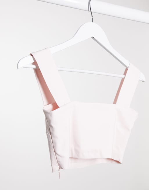 Vesper square neck crop top with button detail two-piece in pink