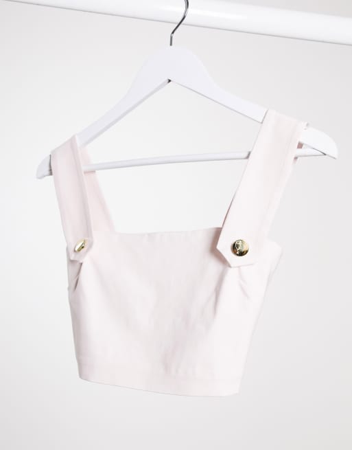 Vesper square neck crop top with button detail two-piece in pink