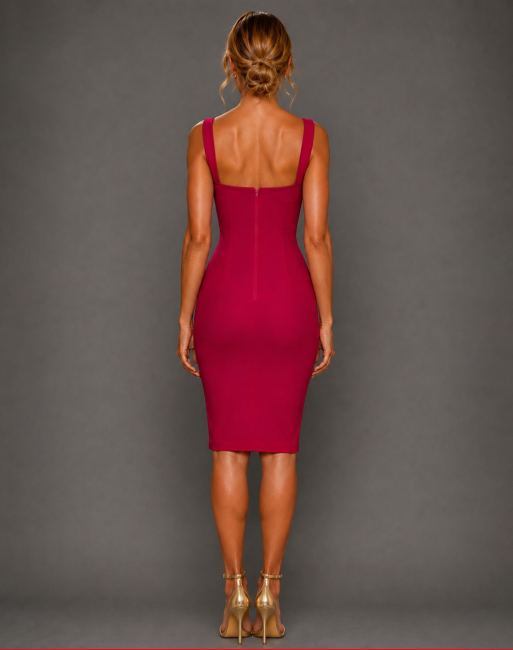 Vesper Square neck midi dress in cerise, 2 of 5