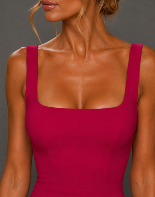 Vesper Square neck midi dress in cerise, 3 of 5