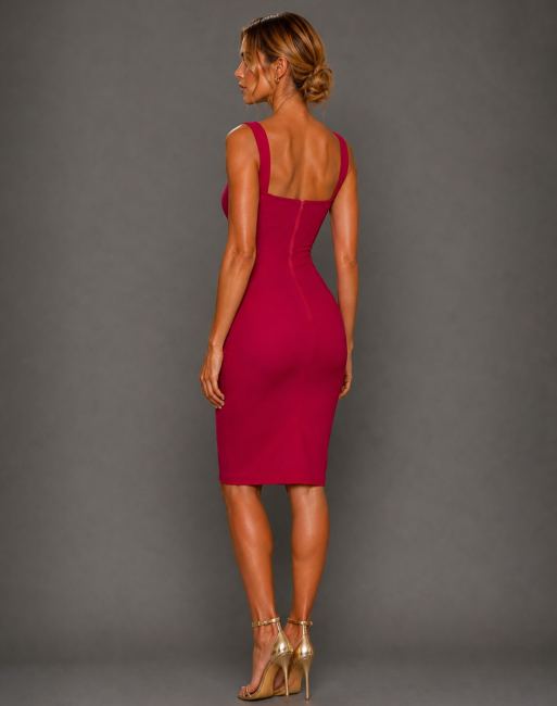 Vesper Square neck midi dress in cerise, 5 of 5