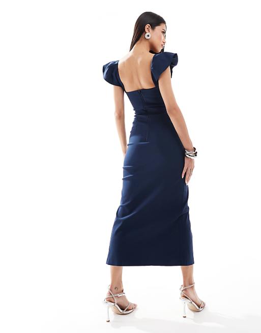 Vesper square neck ruffle sleeve side split midaxi dress in Vesper square neck ruffle sleeve side split midaxi dress in