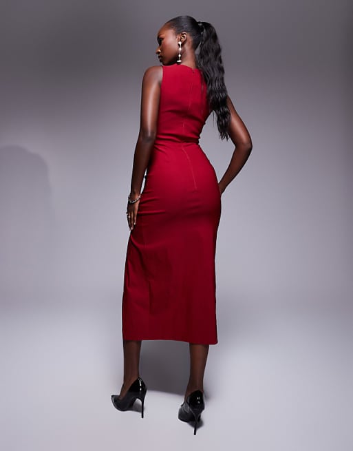 Vesper square neck thick strap thigh split midaxi dress in Vesper square neck thick strap thigh split midaxi dress in