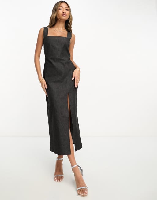 Square neck maxi clearance dress with thigh split