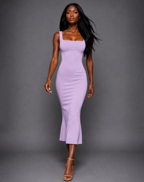 Vesper Square neckline fishtail midaxi dress in lilac - view 1