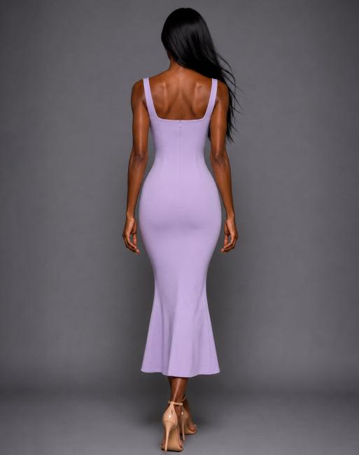 Vesper Square neckline fishtail midaxi dress in lilac, 2 of 5