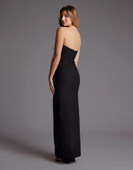 Vesper Strapless bodycon maxi dress with thigh split in black, 2 of 4