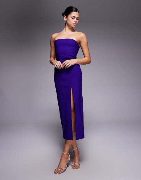 Vesper Strapless bodycon midaxi dress with thigh split in purple - view 1
