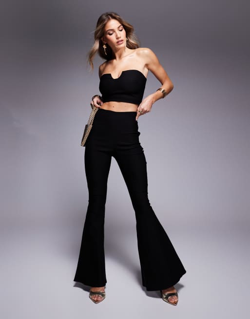 Vesper strapless crop top & flare trouser in black