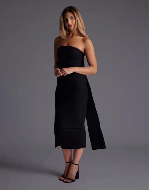 Vesper Strapless drape back midaxi dress in black - view 1