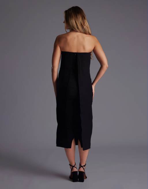 Vesper Strapless drape back midaxi dress in black, 3 of 4