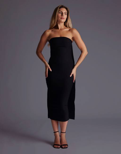 Vesper Strapless drape back midaxi dress in black, 4 of 4