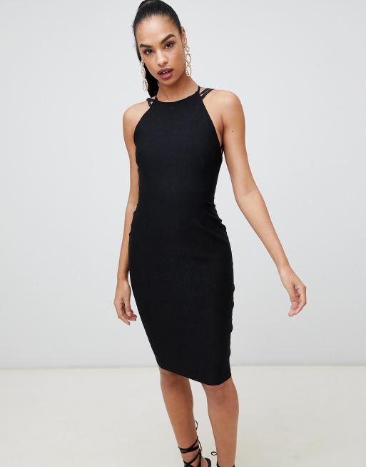 Vesper strappy back midi dress in black