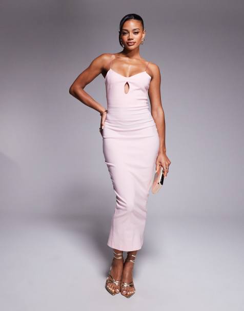 Vesper Strappy bodycon midaxi dress in blush