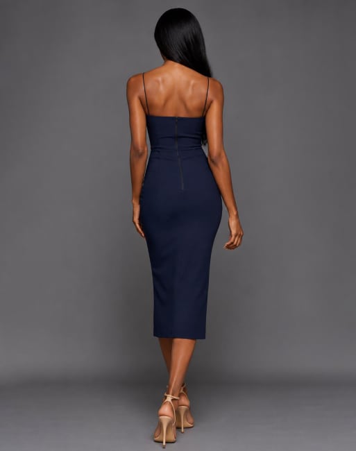 Vesper Strappy cut out midaxi dress with thigh split in navy, 2 of 5