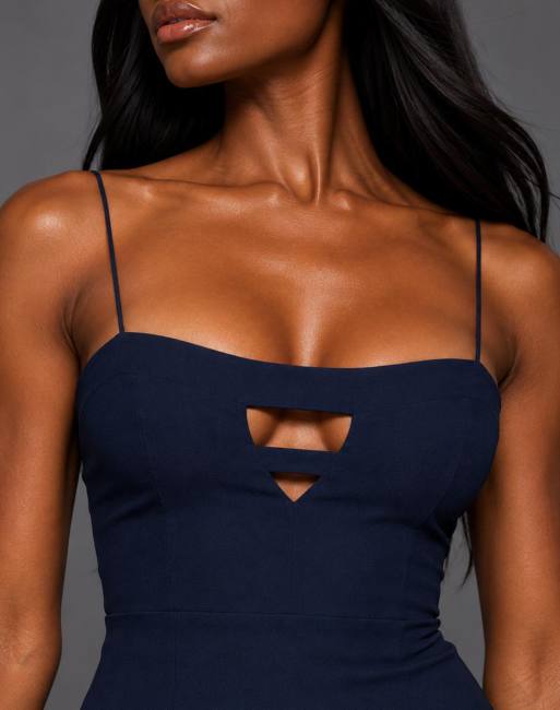 Vesper Strappy cut out midaxi dress with thigh split in navy, 3 of 5