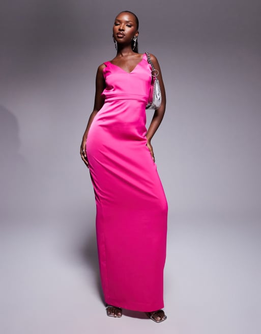 Vesper Strappy low back maxi dress in fuchsia ASOS