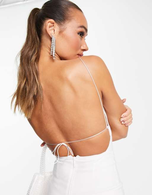 Vesper strappy open back midaxi dress with thigh split in white | ASOS