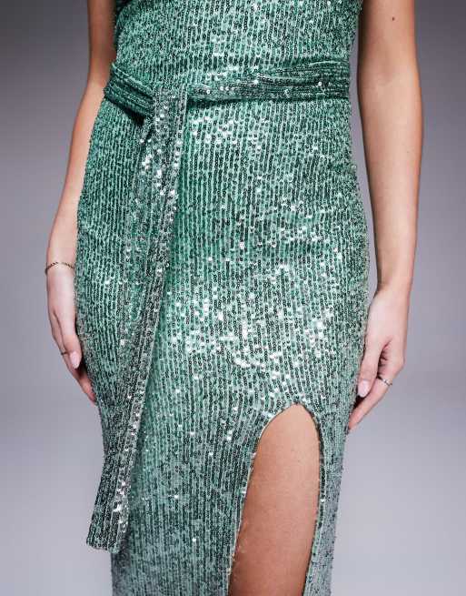 Vesper strappy plunge neck sequin midaxi dress in mint , 4 of 4