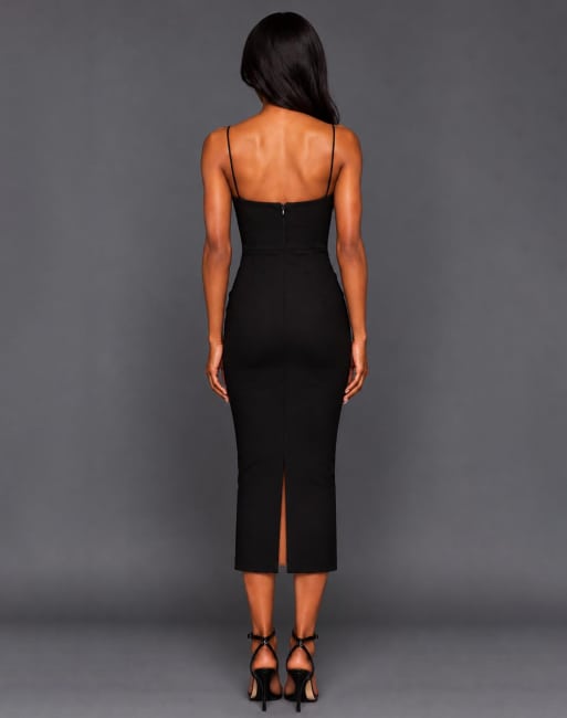 Vesper Strappy satin contrast midaxi dress in black, 2 of 5
