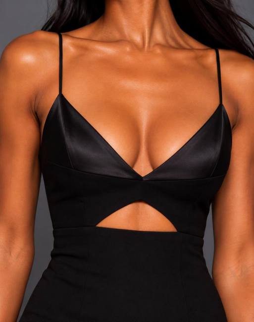 Vesper Strappy satin contrast midaxi dress in black, 3 of 5