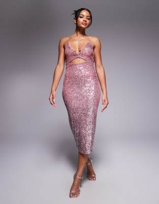 Vesper Strappy sequin midaxi dress in pink ombre