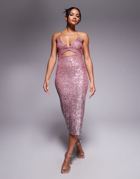 Vesper Strappy sequin midaxi dress in pink ombre - view 1