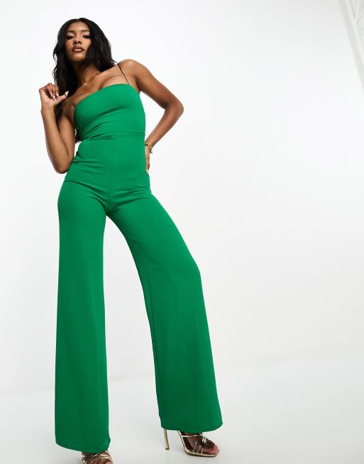 Women's Summer Casual Tie Strap Wide Leg Jumpsuit Square Neck