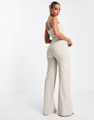 Vesper sweetheart bandeau wide leg jumpsuit in stone | ASOS