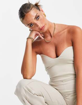 Vesper sweetheart bandeau wide leg jumpsuit in stone | ASOS