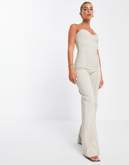 Vesper sweetheart bandeau wide leg jumpsuit in stone | ASOS