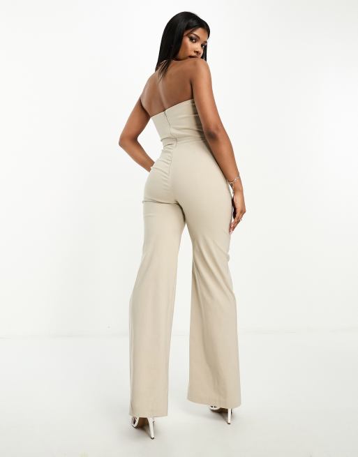 Vesper sweetheart bandeau wide leg jumpsuit in stone