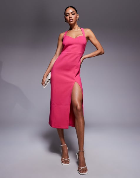 Vesper Sweetheart neckline midaxi dress with cross back straps in pink