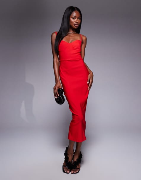 Vesper Sweetheart neckline spaghetti strap midaxi dress in red - view 1