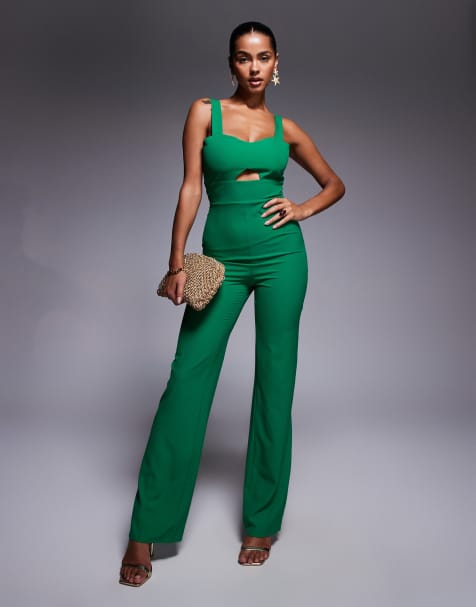 Vesper Sweetheart neckline wide leg jumpsuit in emerald - view 1