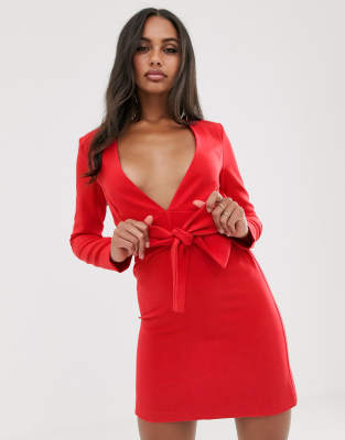 tie front red dress