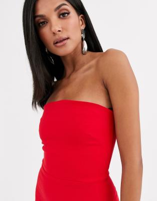 vesper bandeau midi dress with thigh split in stone