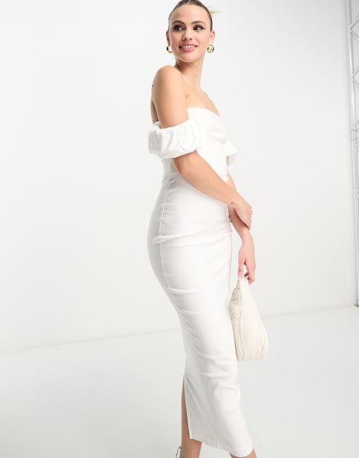 White bardot hot sale midi dress