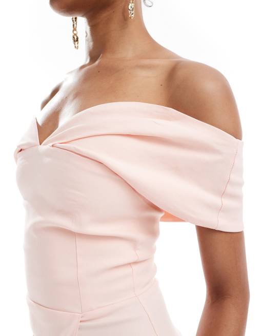 Vesper Tall bardot sweetheart neck wrap midaxi dress in baby pink