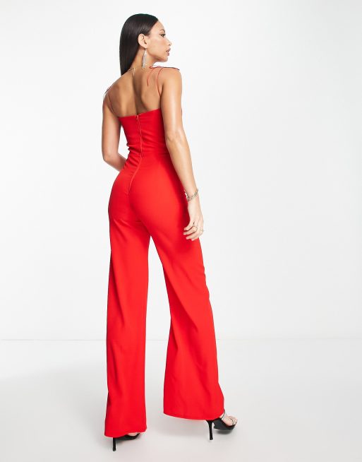 Vesper cami strap midi dress with chiffon detail hem in red