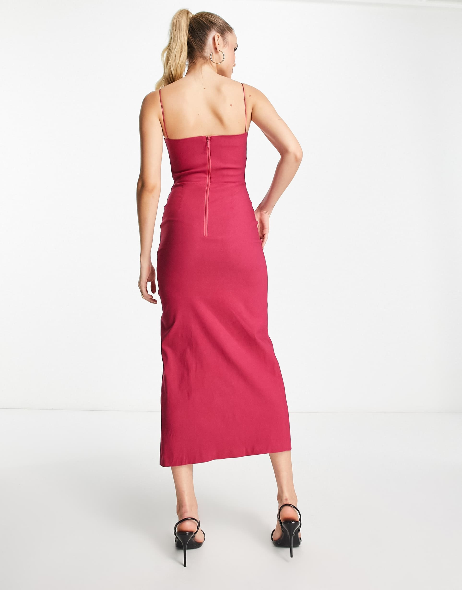 vesper tall cami strap midi dress in raspberry